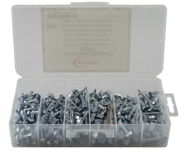 TEKKIT HEX WASHER HEAD SELF DRILL SCREW ASSORTMENT KIT (6 SIZES)